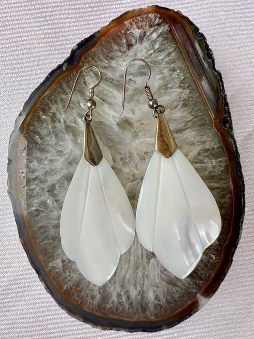 Mother of Pearl Leaf Drop Statement Earrings